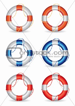 Set of 6 lifebuoy vector illustrations