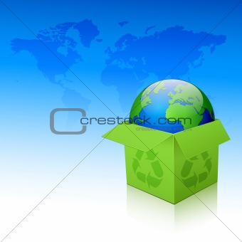 Globe in box. Vector illustration.