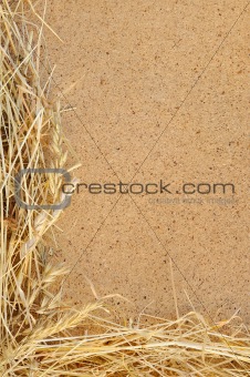 Detail of dry grass hay and OSB, oriented strand board  - frame