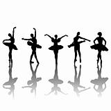 Five ballet dancers silhouettes in different positions, vector i