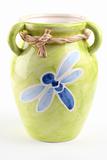Green vase with blue dragonfly