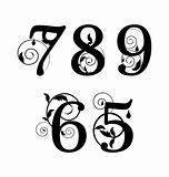Floral font. Numbers from 5till 9