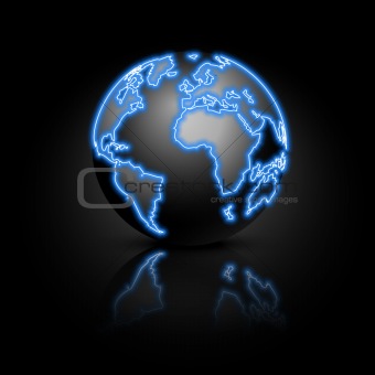 Globe on a black background. Vector illustration.