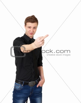 young male showing middle finger