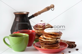 Pancakes and coffee for breakfast