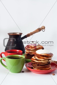Pancakes and coffee for breakfast