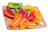 Sliced Green, Red and Orange Bell Peppers