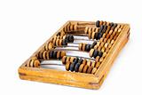 Old wooden abacus with a calculated sum