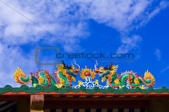 Decoration of main gate in Chinese style temple, Thailand