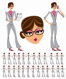 Attractive business girl illustrations set