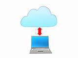 Cloud computing with a notebook and red arrow