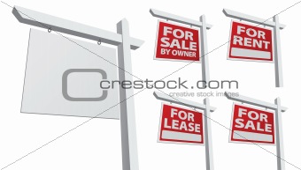 Set of Various Vector Real Estate Signs - Blank, For Sale By Owner, For Sale, For Rent and For Lease.