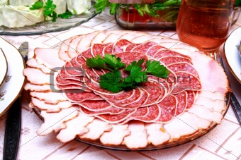 salami slices on the table