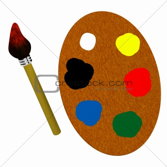 3d wooden palette with brush