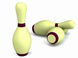 Bowling pins on white 3d rendered