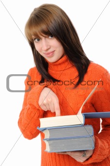 girl with books,