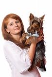 Woman holding terrier