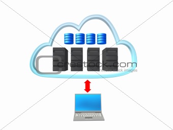 Server cloud with a notebook and red arrow