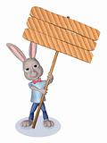 Rabbit holds a wooden signboard