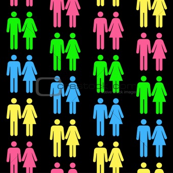 Seamless pattern with silhouettes of the person of different col