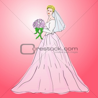 Bride in wedding dress white with bouquet