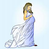 The beautiful pregnant woman in a long dress
