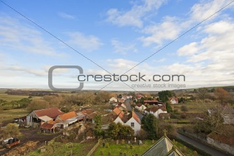 View over a farming village in the country