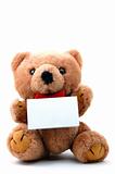 isolated teddy with blank sheet