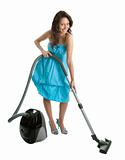 Cheerful woman with handheld vacuum cleaner