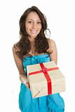 Happy woman holding gift box