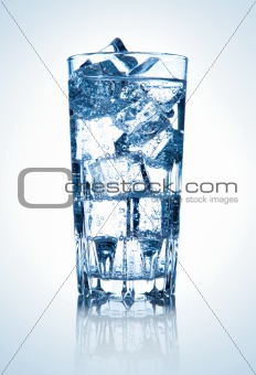 glass of fresh cool water with ice