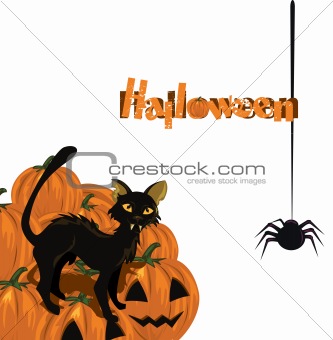 Halloween card with kitten and pumpkin 