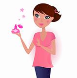 Girl in pink with perfume bottle