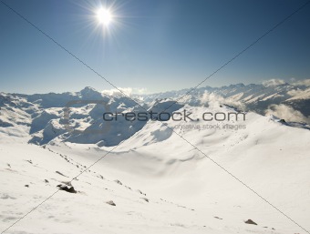 View across snowy mountains