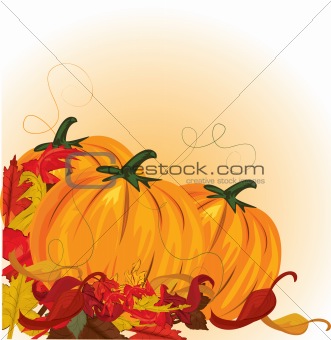 autumn pumpkins and colorful leaves 