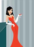 lady in a red dress with a wine 