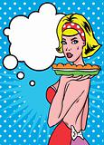 Lady With Pie Retro Popart Style Household advertise A Real Cuti