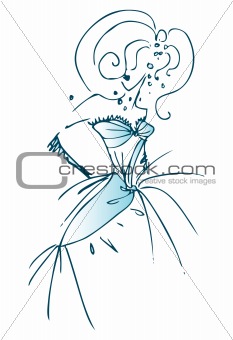 Woman Wedding dress blue on white