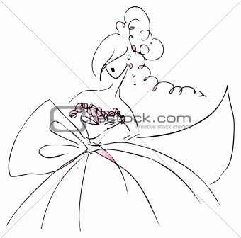 Woman Wedding dress white and black pink