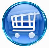 shopping cart icon blue, isolated on white background.