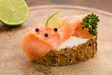 Slice of Bread with creme fraiche and smoked salmon