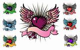 7 tattoo style emblem, vector love, flower, fly icon