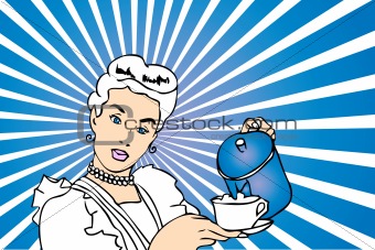 Coffee Housewife vector poster with woman and cup of coffee in h