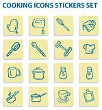 Cooking icons stickers set, kitchen elements 1