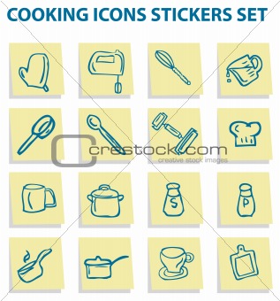 Cooking icons stickers set, kitchen elements 1