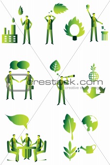 Eco people group, business green icons set 1