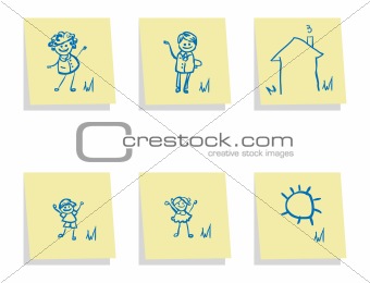 family icon vector banner, fake paper card, poster