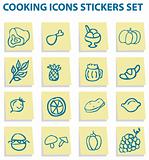 Food icons stickers set, kitchen elements 1