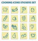 Food icons stickers set, kitchen elements 3