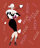 Glamour woman in love red  background fashion emblem
